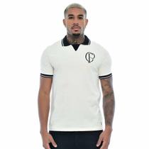 Camiseta Polo Off White Retrô Masculina Logo Cp Corinthians