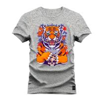 Camiseta Premium 100% Algodão Estampada Shirt Unissex Tigre Pensando