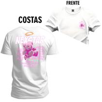 Camiseta Premium 100% Algodão Estampada Shirt Unissex Urso Roxo Frente e Costas