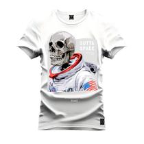 Camiseta Premium Algodão Confortável Estampada Caveira Astronauta