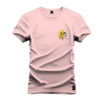 Camiseta Premium Algodão Confortável Estampada Caveira Emoji Peito