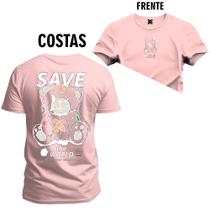 Camiseta Premium Algodão Confortável Estampada Save Urso Frente e Costas