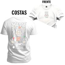 Camiseta Premium Algodão Confortável Estampada Save Urso Frente e Costas