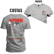 Camiseta Premium Algodão Confortável Estampada Urso Perigo Warning Frente e Costas