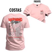 Camiseta Premium Algodão Confortável Estampada Urso Perigo Warning Frente e Costas