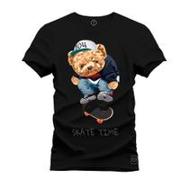 Camiseta Premium Algodão Confortável Estampada Urso Skate Run