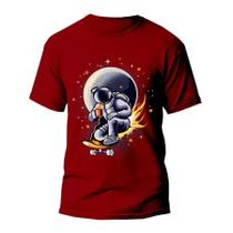 Camiseta Premium Algodão Estampada Especial Astronauta Com Skate