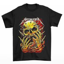 Camiseta Premium em Algodão Banda de Rock Metallica Caveira Pregos Unissex Camisa