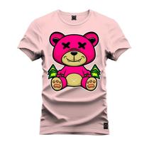 Camiseta Premium Em Algodão Ultra hd realista Urso Rosa X