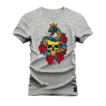 Camiseta Premium Estampada Algodão 30.1 Naja Caveira