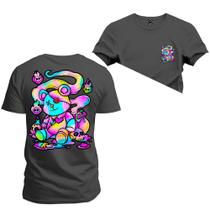 Camiseta Premium Estampada Algodão 30.1 Urso Cores Frente Costas