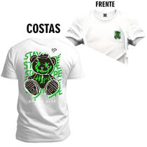 Camiseta Premium Estampada Algodão Confortável Urso Stam Frente e Costas