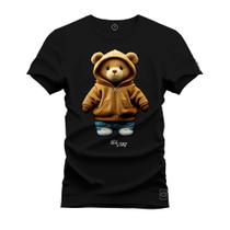 Camiseta Premium T-Shirt Algodão Estampada Unissex Ursinho De Capuz Fofo