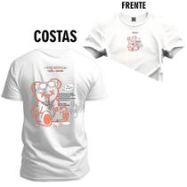 Camiseta Premium T-Shirt Algodão Estampada Unissex Urso Mensegens Frente e Costas