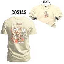 Camiseta Premium T-Shirt Algodão Estampada Unissex Urso Mensegens Frente e Costas