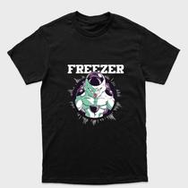 Camiseta preta algodão ou Drytec Dragon Ball Frieza pose frontal escrito Freezer Tamanho:PPTecido:Drytec