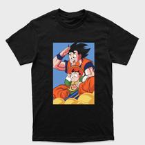 Camiseta preta algodão ou Drytec Dragon Ball Goku e Gohan Nuvem Voadora Tamanho:PPTecido:Drytec