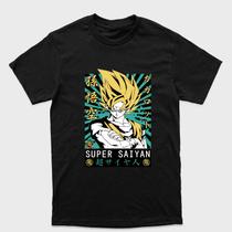 Camiseta preta algodão ou Drytec Dragon Ball Goku super Saiyan escrito rei macaco em japones Tamanho:G2Tecido:Dryt