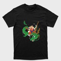 Camiseta preta algodão ou Drytec Dragon Ball Kid Goku e shenlong estilo anime classico Tamanho:G2Tecido:100% Algodã