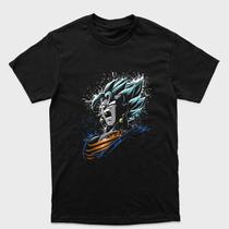 Camiseta preta algodão ou Drytec Dragon Ball Vegeto Super Saiyajin Mancha de tinta (SSB) Tamanho:G2Tecido:Drytec