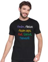 Camiseta Preta Amém, Aleluia, Assim Seja, Axé, Saravá M4