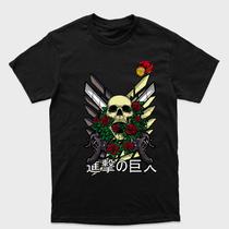 Camiseta preta Attack on Titan Emblema da tropa de exploração Crânio de rosas Tamanho:PTecido:100% Algodão Camiseta preta Attack on Titan Emblema da tropa de exploração Crânio de rosas Tamanho:PTecido:100% Algodão