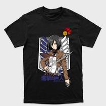 Camiseta preta Attack on Titan Mikasa Em frente ao brasão Tamanho:PPTecido:100% Algodão Camiseta preta Attack on Titan Mikasa Em frente ao brasão Tamanho:PPTecido:100% Algodão