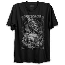 Camiseta Preta Banda Deftones Coruja Skull Bomber Rock Metal