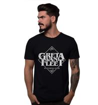 Camiseta Preta Banda Greta Van Fleet Watching Over Bomber Rock Camiseta Preta Banda Greta Van Fleet Watching Over Bomber Rock