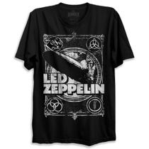 Camiseta Preta Banda Led Zeppelin Mothership Símbolos Bomber Rock.