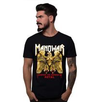 Camiseta Preta Banda Manowar Heavy Metal Bomber Rock
