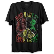 Camiseta Preta Bob Marley One Love Reggae Bomber Rock