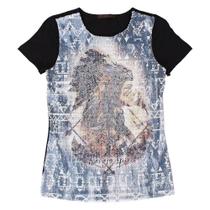 Camiseta Preta Feminina com Paetê Tassa Gold 21365 Camiseta Preta Feminina com Paetê Tassa Gold 21365