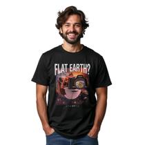 Camiseta Preta Flat Earth 100% Algodão Manga Curta