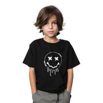 Camiseta Preta Infantil Algodão Juvenil Menino Masculino de Verão Moda de Crianças