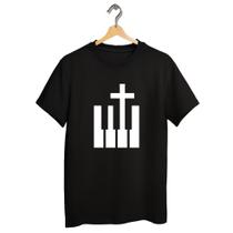Camiseta Preta Infantil do 4 ao 16 Gospel Cruz em Teclas