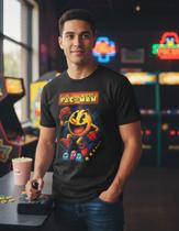 Camiseta Preta Jogos Video Game Pac Man Em Estampa Dtf Retro