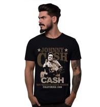 Camiseta Preta Johnny Cash Fuck You San Quentin 1969 Bomber Country Rock