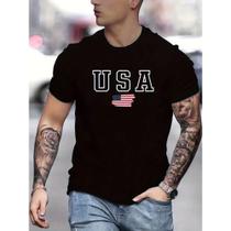 Camiseta Preta Masculina Estampa Bandeira Estados Unidos Usa Moda 100% Algodão Camiseta Preta Masculina Estampa Bandeira Estados Unidos Usa Moda 100% Algodão