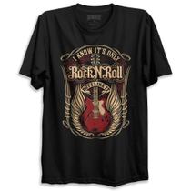 Camiseta Preta Rock And Roll It's Only Bomber Guitar Classic Rock Blues.