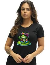 Camiseta Preta Sapo Hippie Paz E Amor Vitoria Regia M5