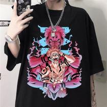 Camiseta Preta Sukuna Jujutsu Kaisen Algodão Frente