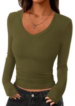 Camiseta PRETTYGARDEN Outono 2025 Decote V Slim Fit Cropped XL
