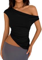 Camiseta PRETTYGARDEN Verão 2025 Preta Grande Assimétrica