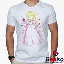 Camiseta Princesa Peach 100% Algodão Super Mario Bros Geeko Camiseta Princesa Peach 100% Algodão Super Mario Bros Geeko