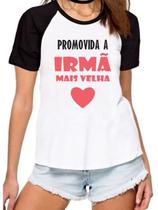 Camiseta promovida a irmã mais velha camisa feminina rosa - Mago das Camisas