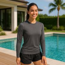 Camiseta PROTEÇÃO SOLAR UV FEMININA Manga Longa Térmica Academia Corrida Yoga praia PLT 359
