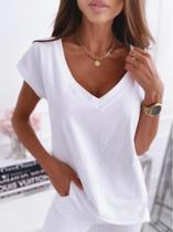 Camiseta Pullover Branca Com Decote Em V E Manga Curta Para Mulheres, Sexy E Respirável, Top De Cor