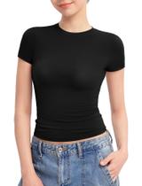 Camiseta PUMIEY com gola redonda e manga curta para mulheres em preto azeviche