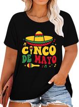 Camiseta QAUN Cinco De Mayo para mulheres Plus Size Fiesta Camiseta QAUN Cinco De Mayo para mulheres Plus Size Fiesta